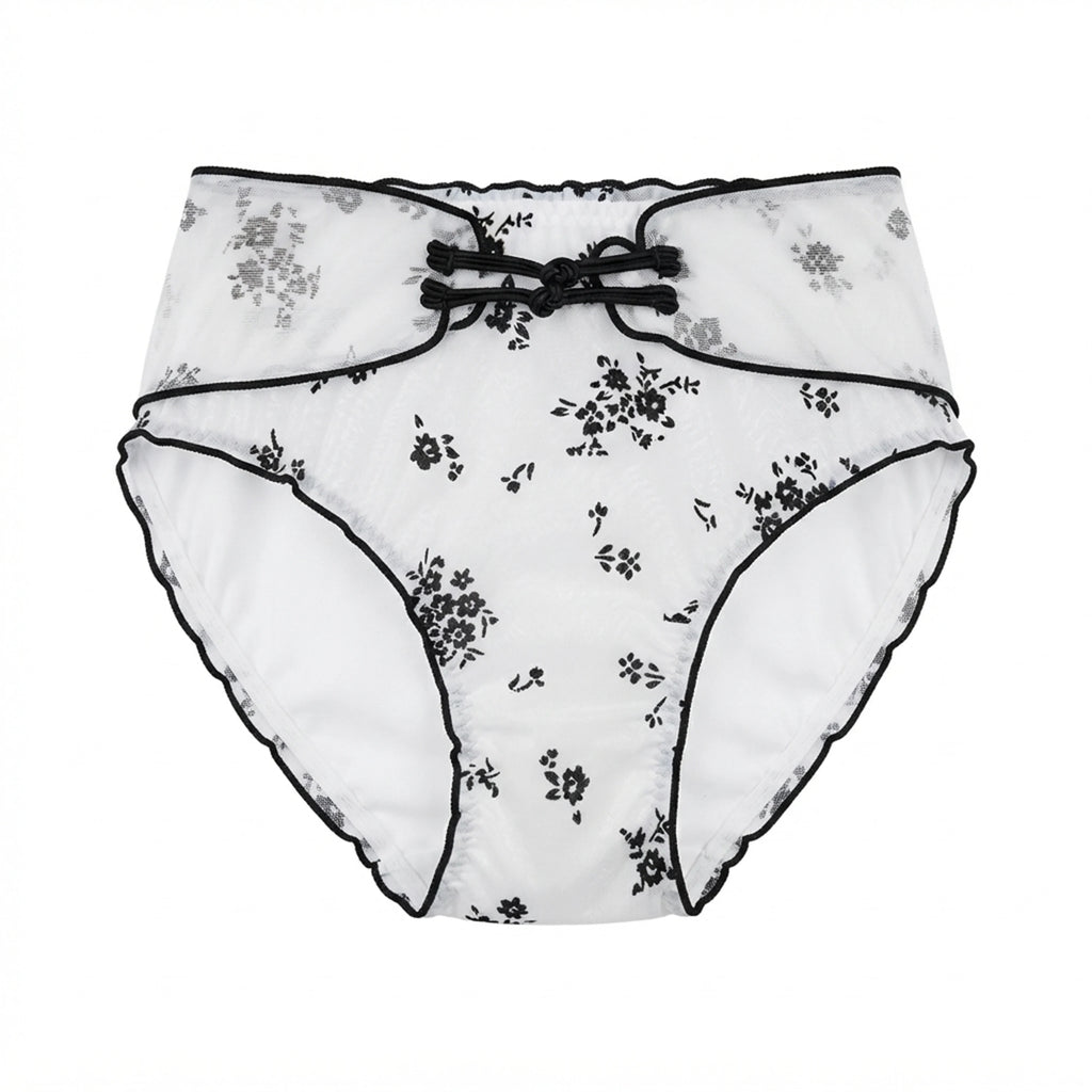 Women's Retro Chinese Style Low Waist Ruffle Mesh Briefs