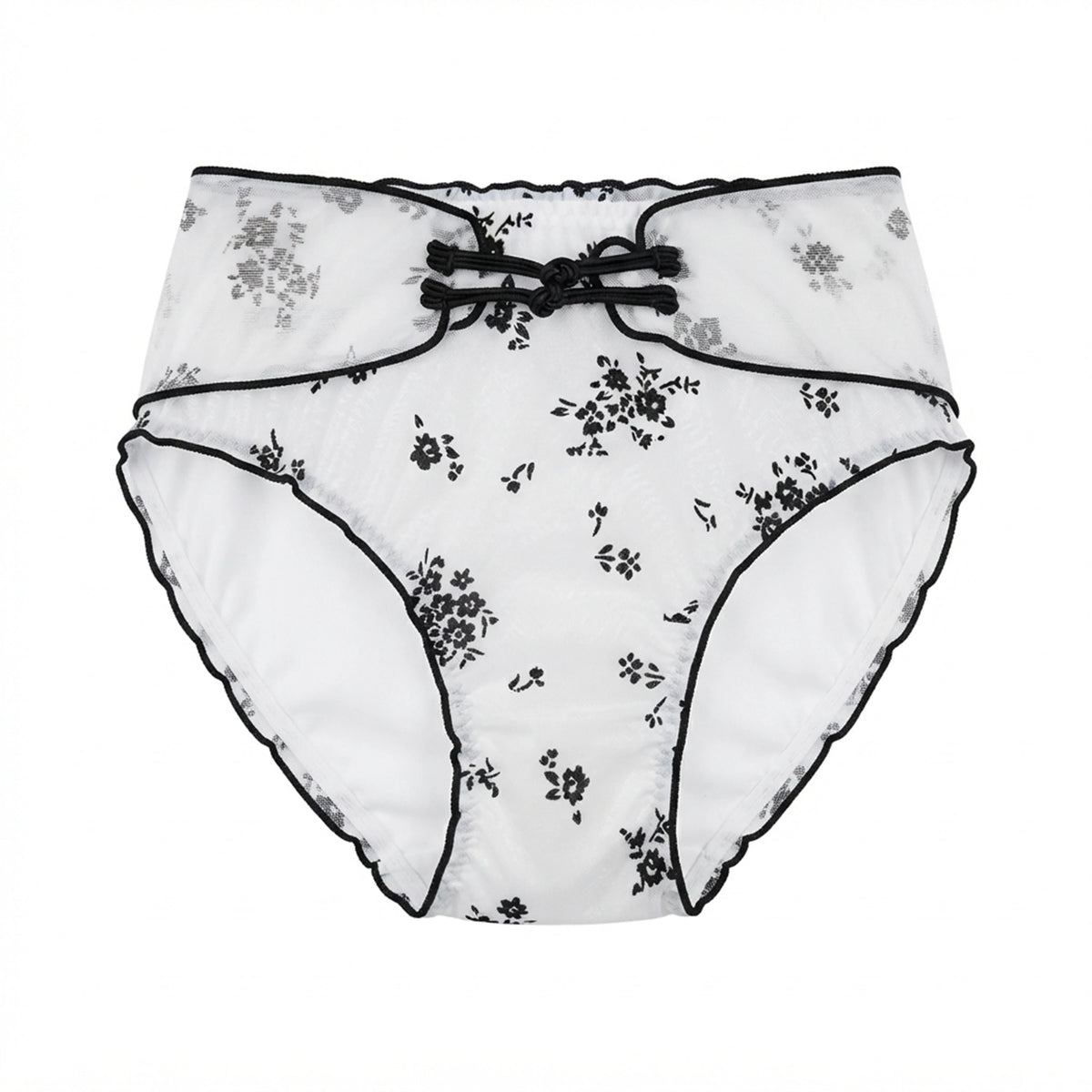 Women's Retro Chinese Style Low Waist Ruffle Mesh Briefs
