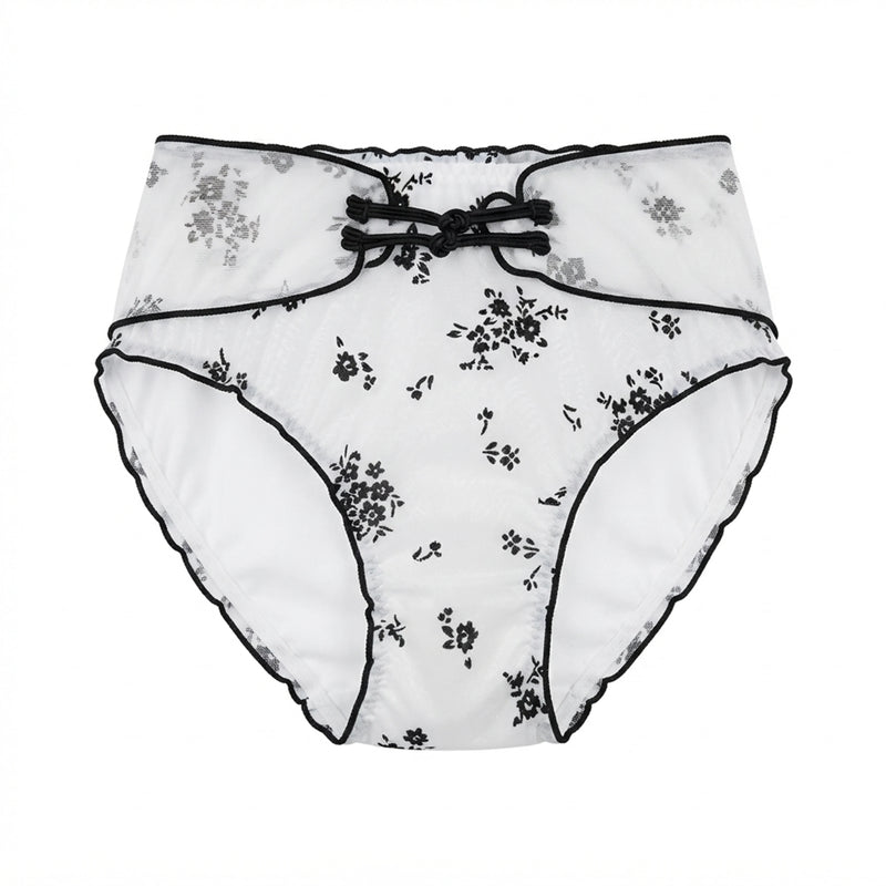 Women's Retro Chinese Style Low Waist Ruffle Mesh Briefs