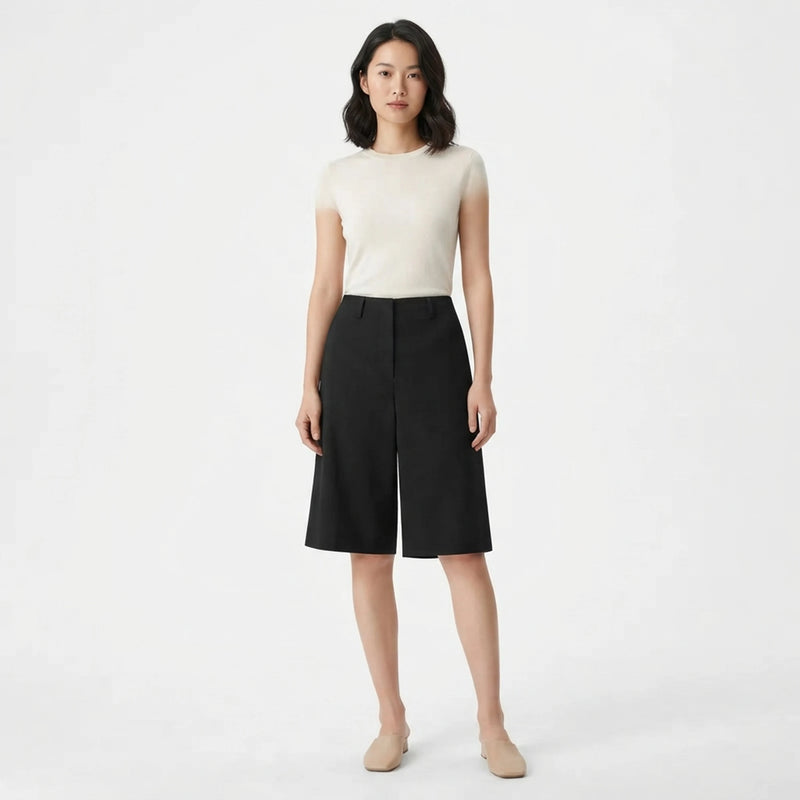 Women's Summer Black Cropped Shorts - Casual Commuter Fit