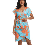 Summer V - Neck Print Dress Boho Casual A - Line