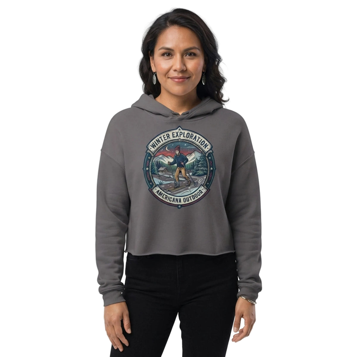 Winter Exploration Americana Outdoor Cropped Hoodie