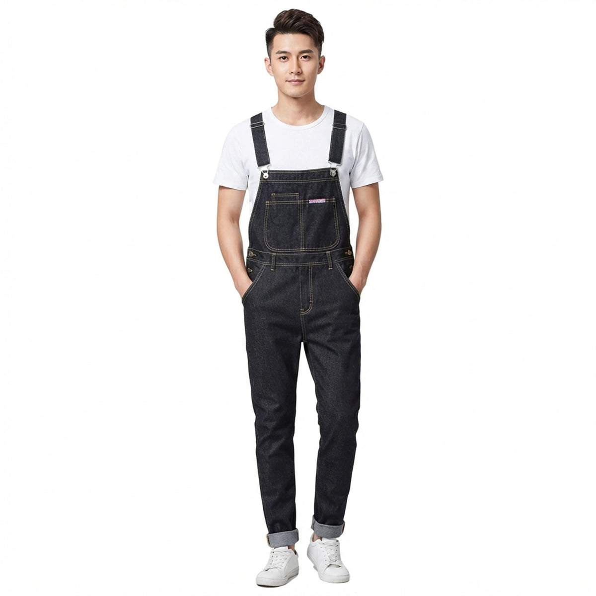 Men's Black Denim Bib Overalls Casual Work Jeans