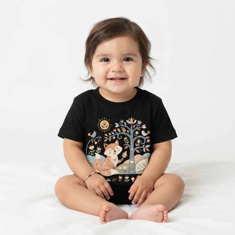 Nordic folk art fox baby t-shirt