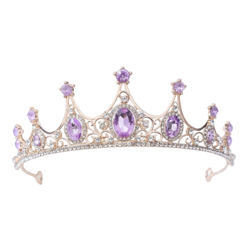 Womens Purple Rose Red Crystal Bridal Crown Tiara
