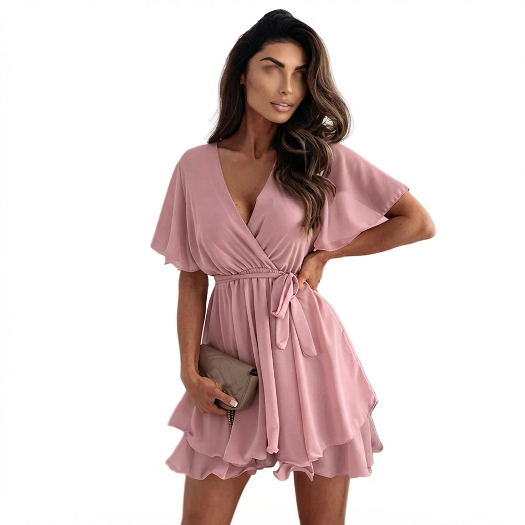 Summer Casual V - Neck Chiffon Mini Dress