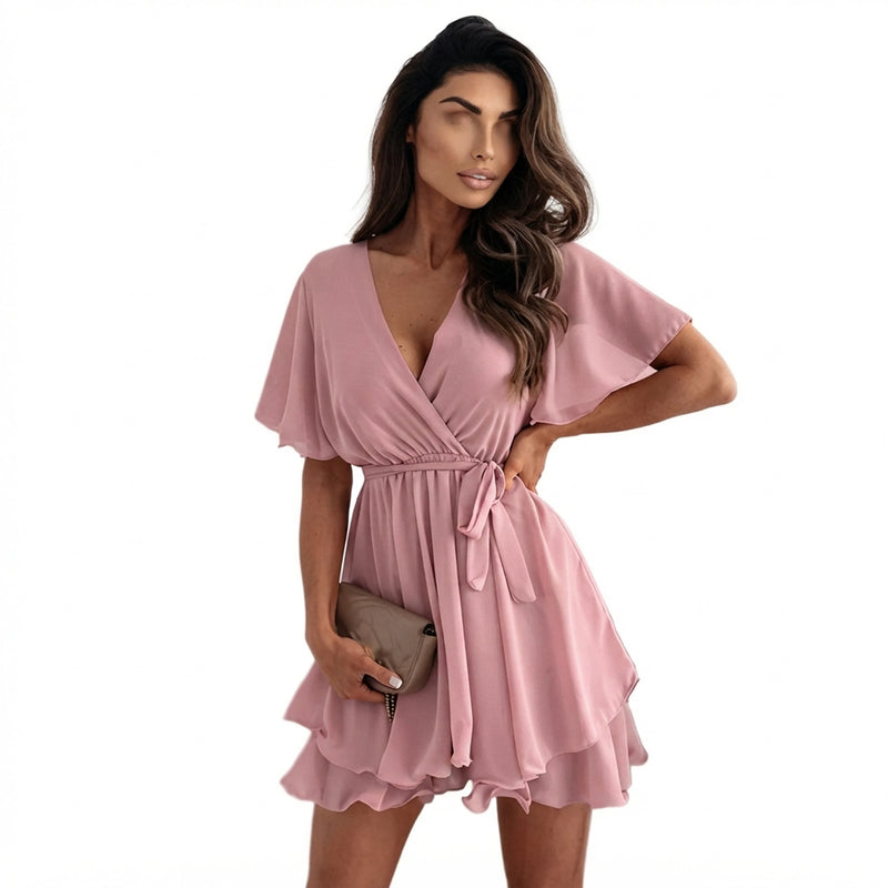 Summer Casual V - Neck Chiffon Mini Dress