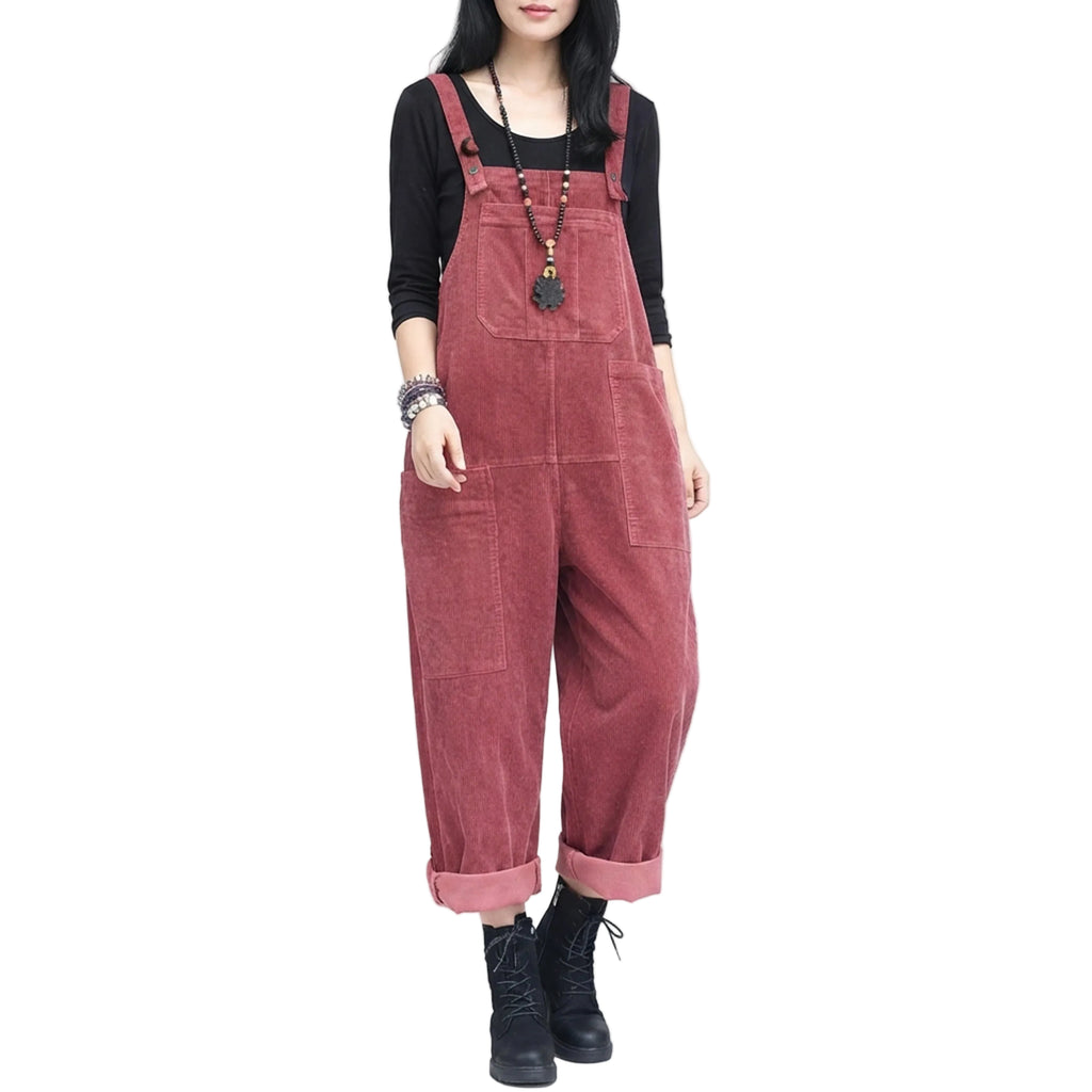 Womens Corduroy Bib Jumpsuit with Suspender Style