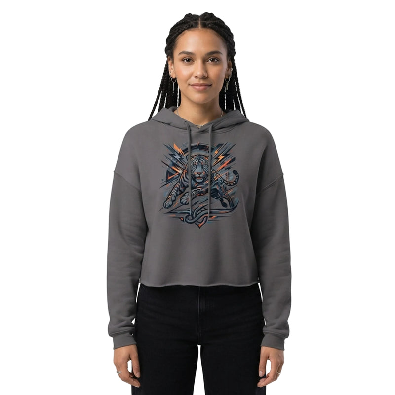 Geometric Pouncing Jaguar Cropped Hoodie