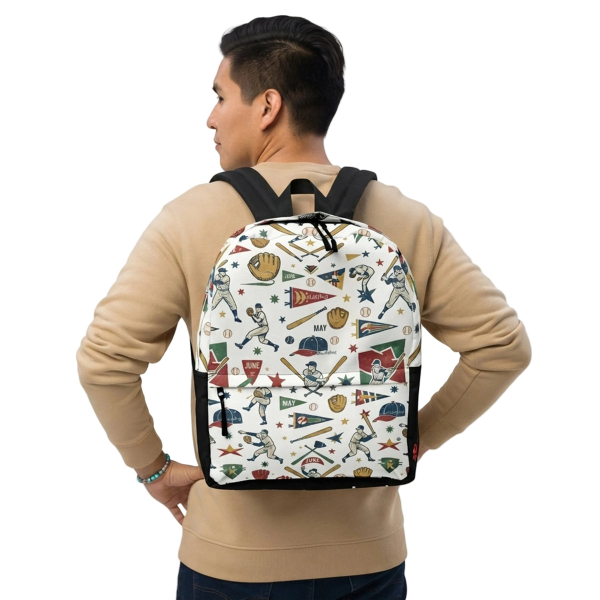 June May Vintage Baseball Pattern Backpack