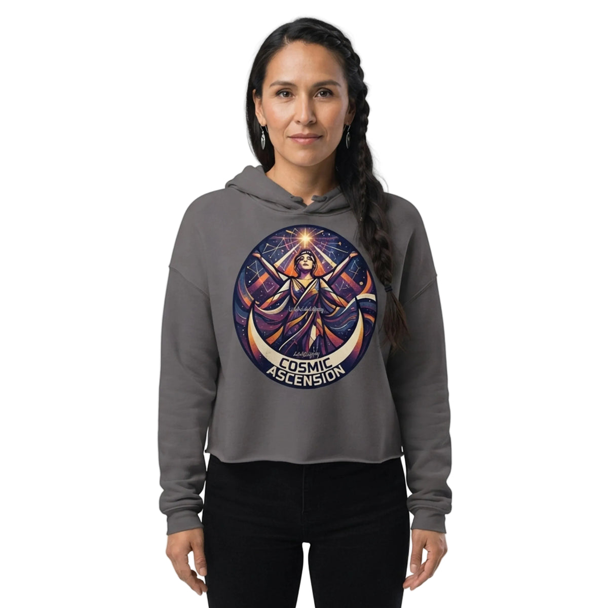 Cosmic Ascension Celestial Woman Cropped Hoodie