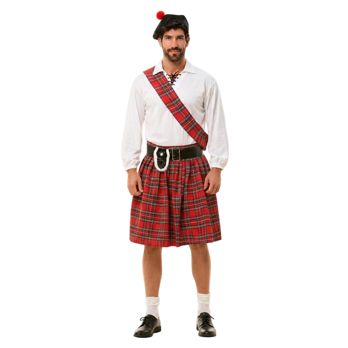 Traditional Scottish Kilt Costume Set with Shirt and Hat