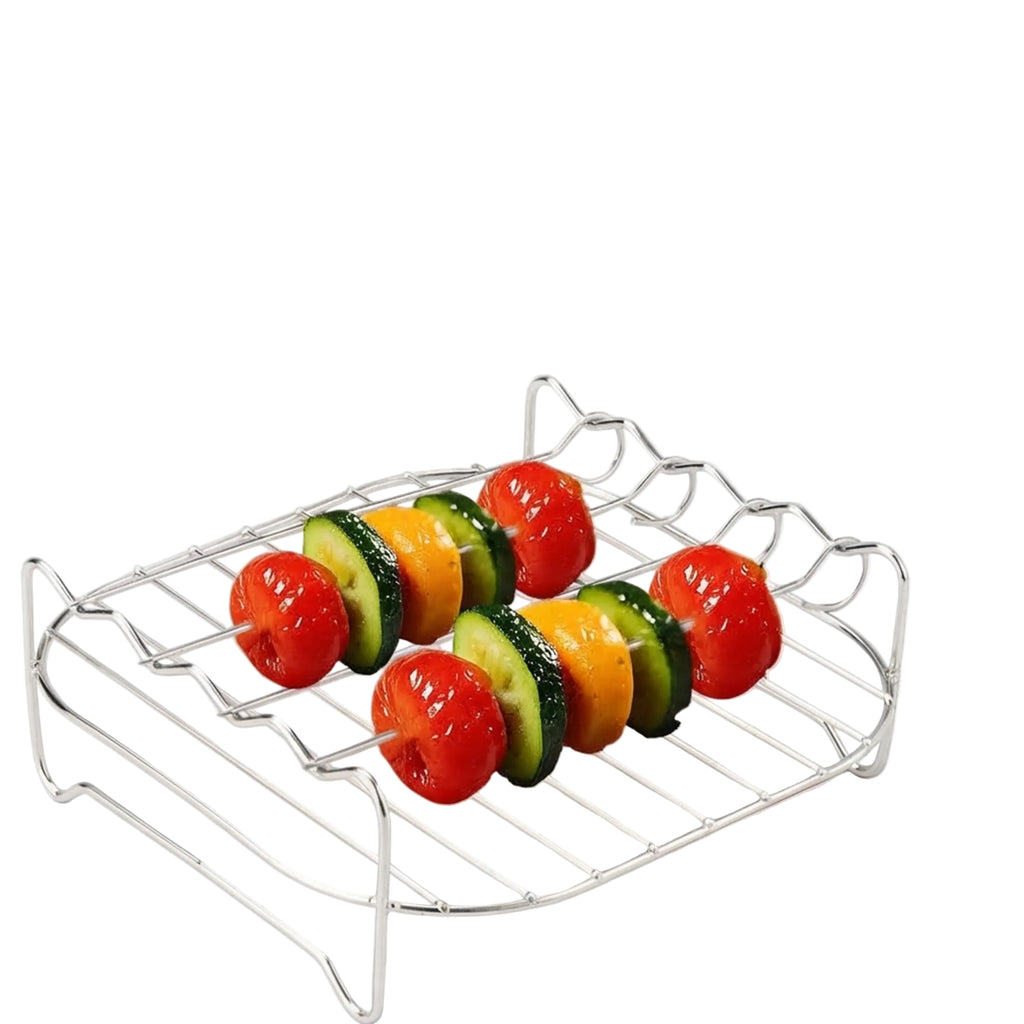 Stainless Steel Double Layer Air Fryer Rack with Skewers