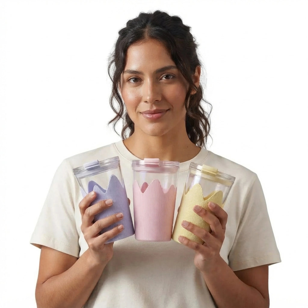 Reusable Plastic Travel Tumbler with Anti - Slip Sleeve and Dual