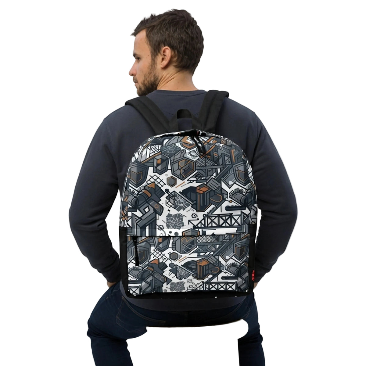 Industrial Geometric Machinery All-Over Print Backpack