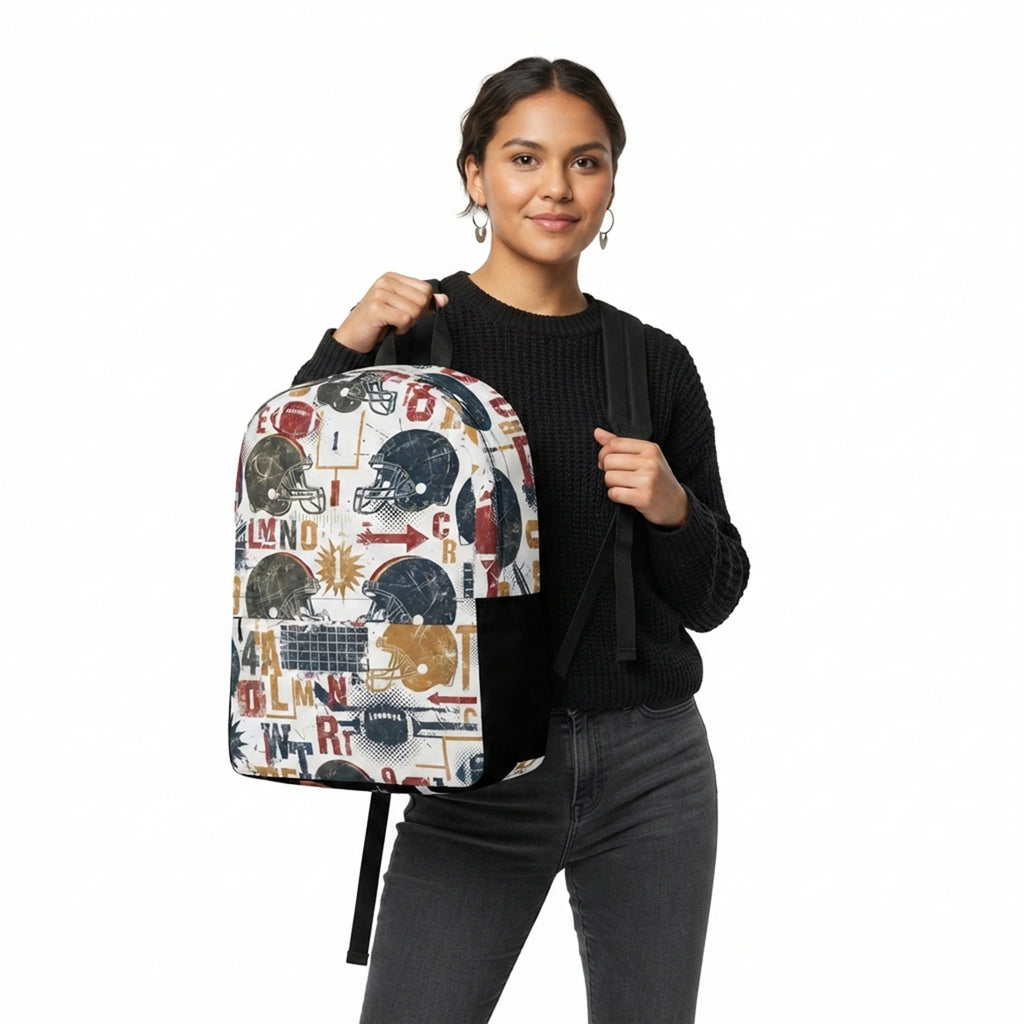 Vintage Football Helmet Gridiron Pattern Graphic Backpack - 1 3 4 8 9