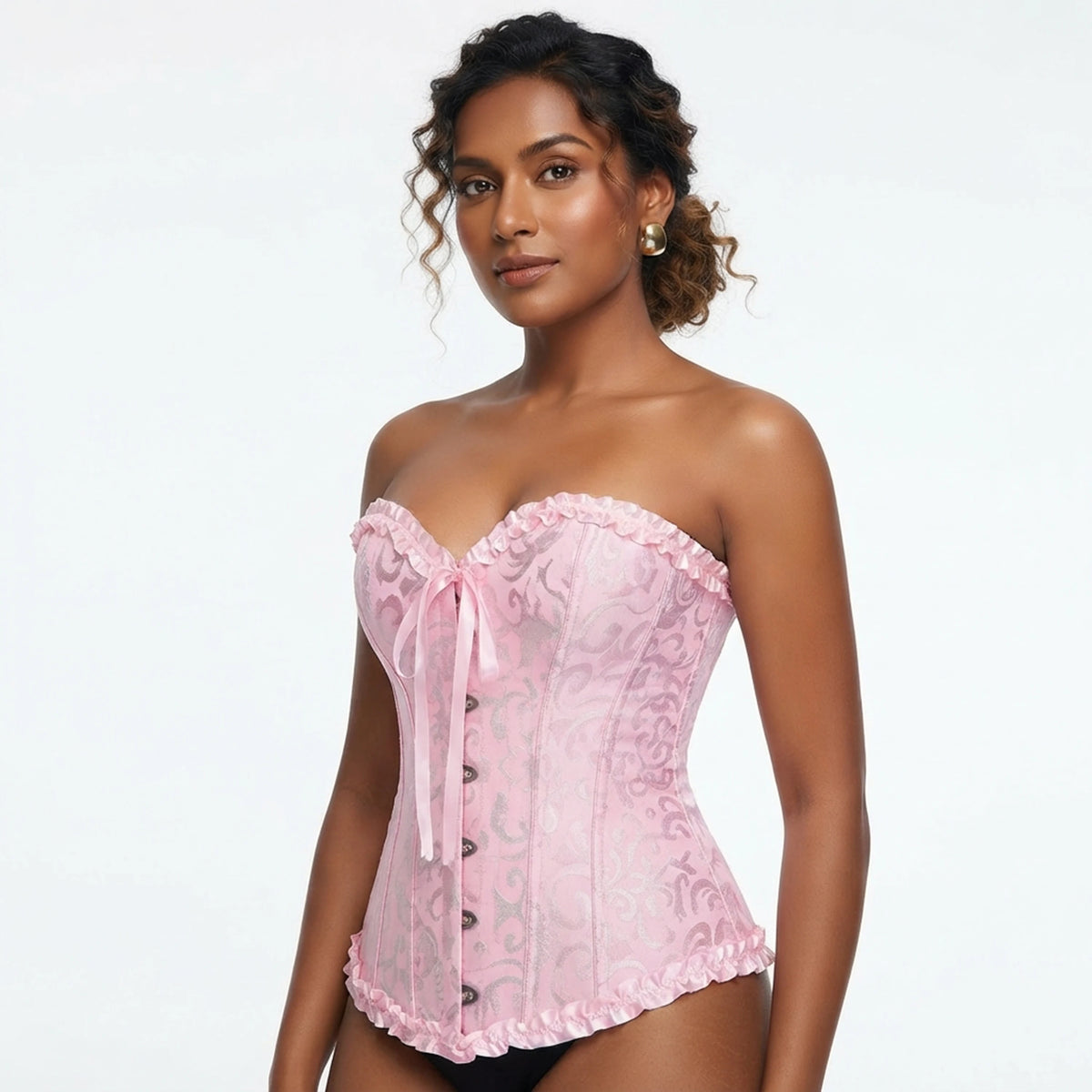 Vintage Jacquard Overbust Corset Bustier Top in Pink