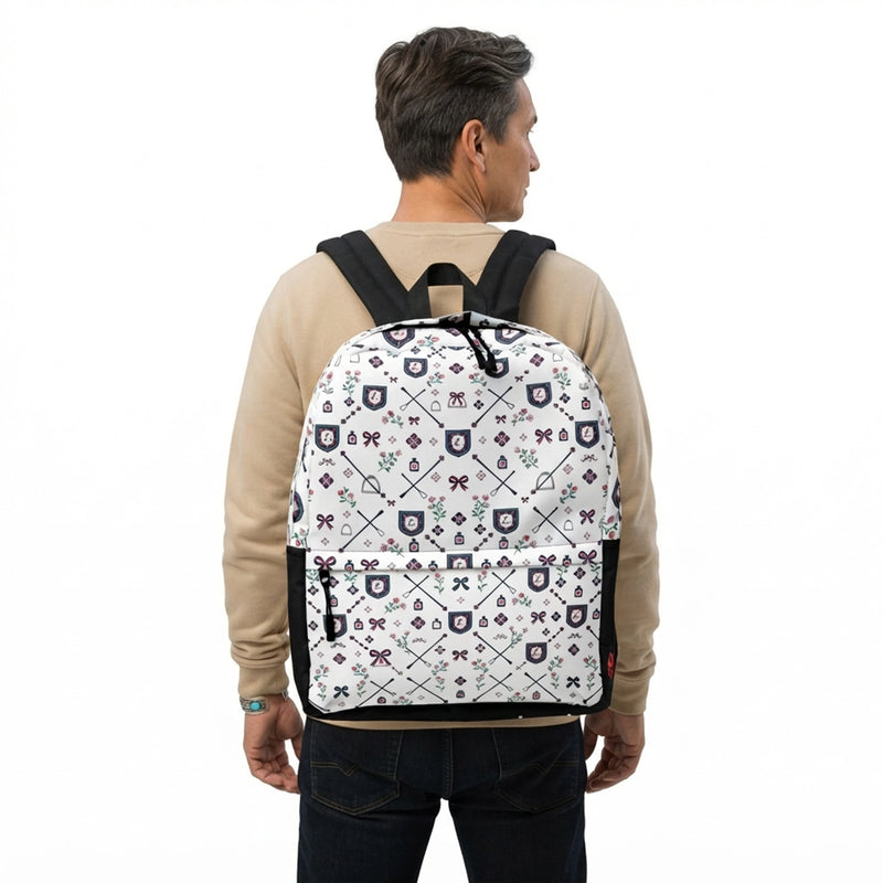 Preppy Equestrian Floral Crest Pattern Backpack