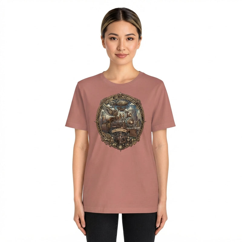 Steampunk Train And Airship Graphic T-Shirt - EXPLORE THE CLOCKWORK