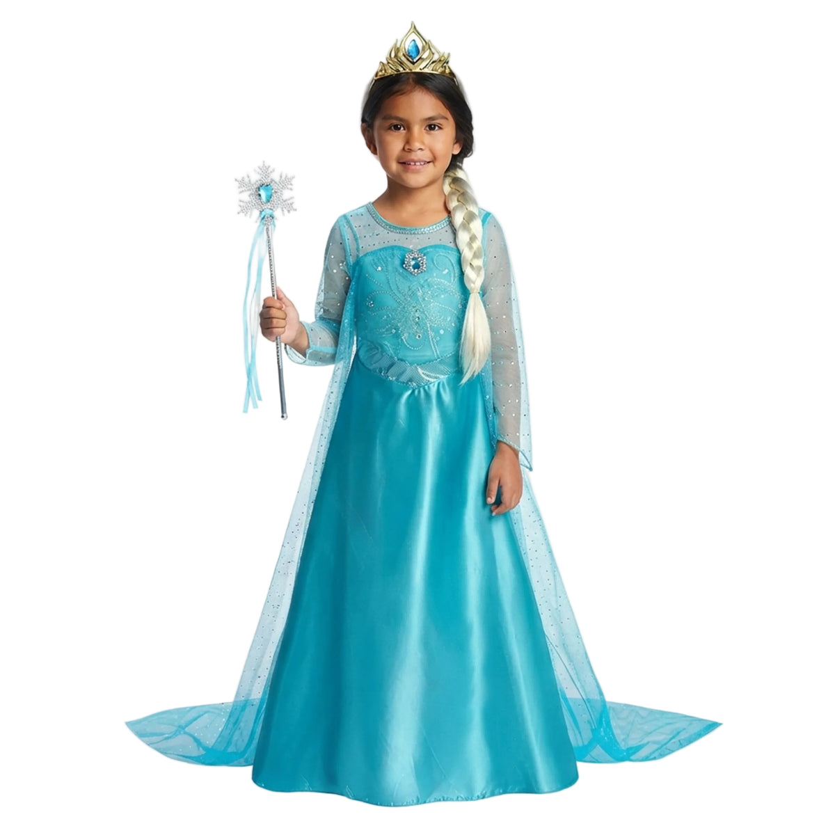 Girls Snow Queen Long Cloak Princess Costume Dress