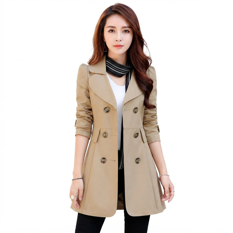 Women Double - Breasted Lace Trench Coat