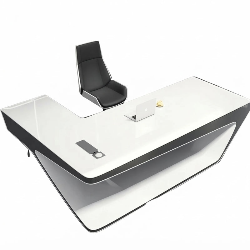 Modern Executive Office Desk with Cabinet and Keyboard Shelf