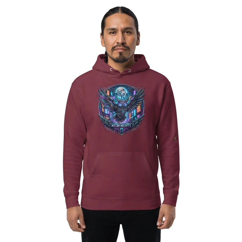 Neon Nights Cyberpunk Owl Pullover Hoodie