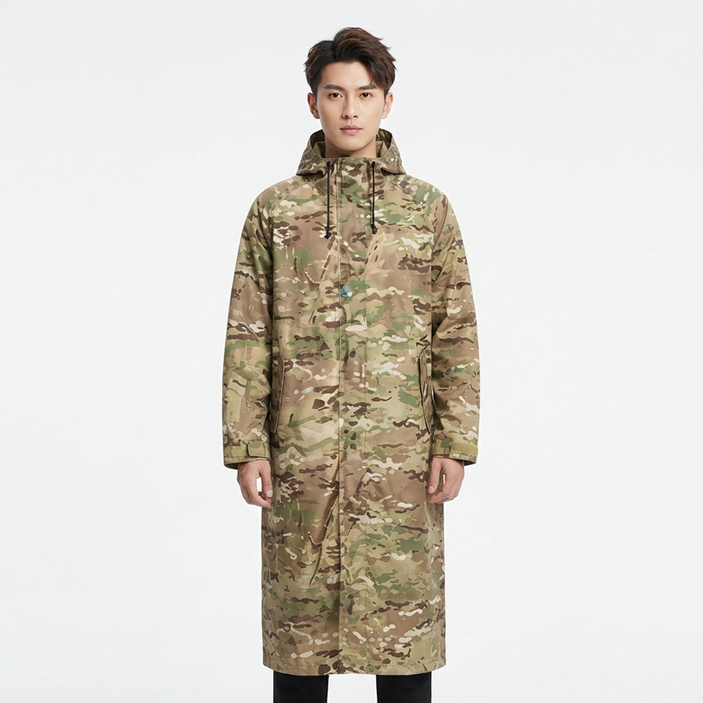 Camouflage Long Raincoat Tactical Camo Waterproof Fishing Hiking