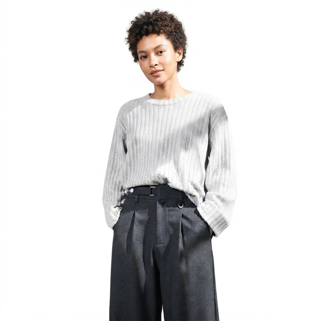 Drapey Pleated Straight Casual Trousers with Adjustable Waist