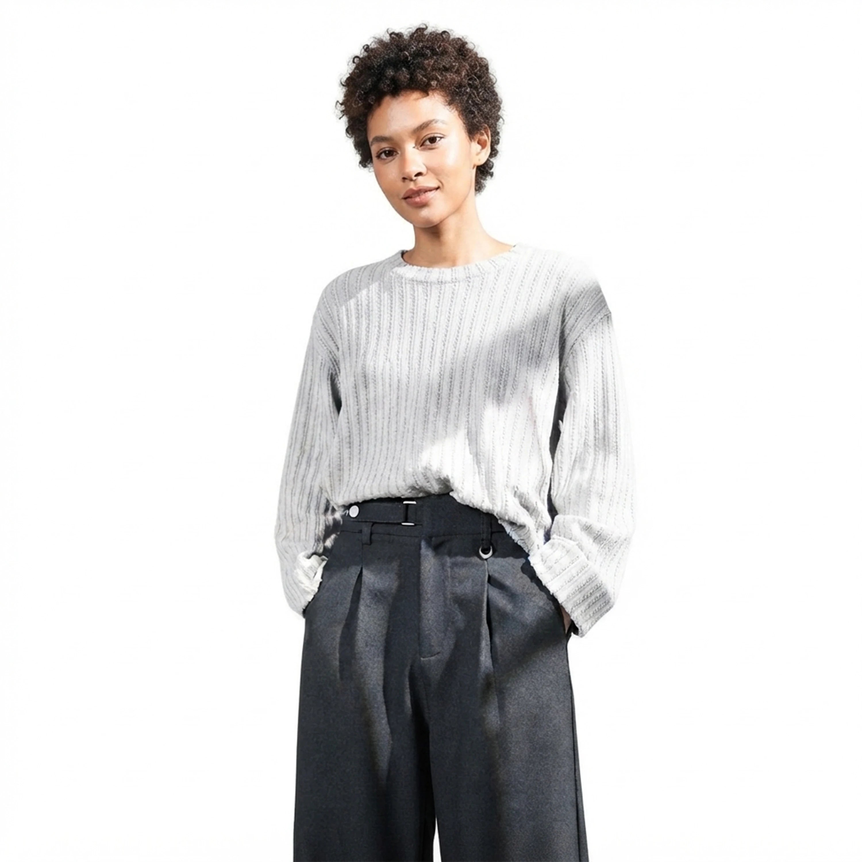 Drapey Pleated Straight Casual Trousers with Adjustable Waist