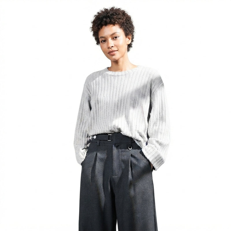 Drapey Pleated Straight Casual Trousers with Adjustable Waist