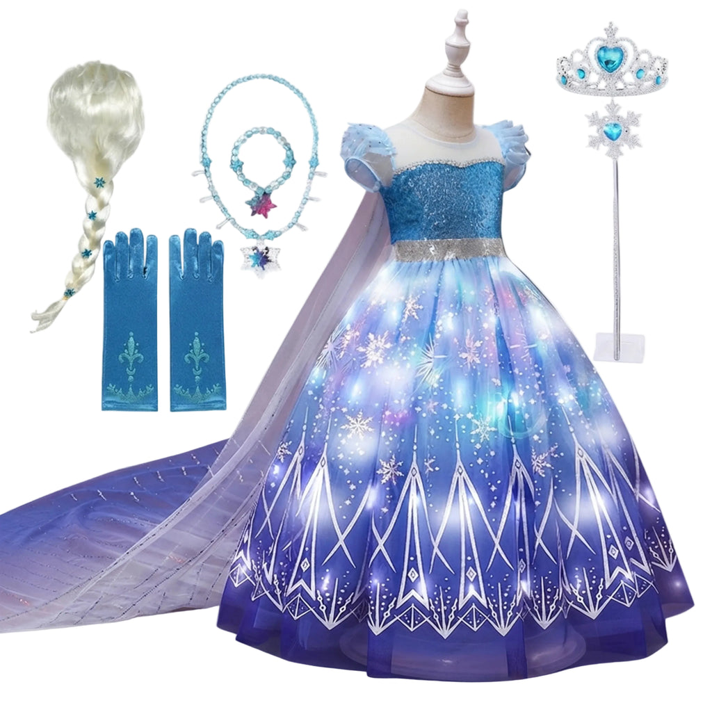 Girls LED Light Up Princess Costume Dress with Cape