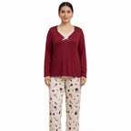 Elegant Floral Long - Sleeved Pajama Set with Loose Trousers