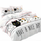 Cute Cartoon Cat Ultra - Soft Duvet Cover and Pillowcase Bedding Set