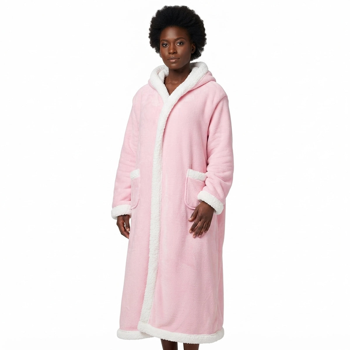 180cm Plush Fleece Wearable Hooded Blanket with Sleeves