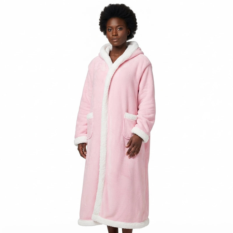 180cm Plush Fleece Wearable Hooded Blanket with Sleeves