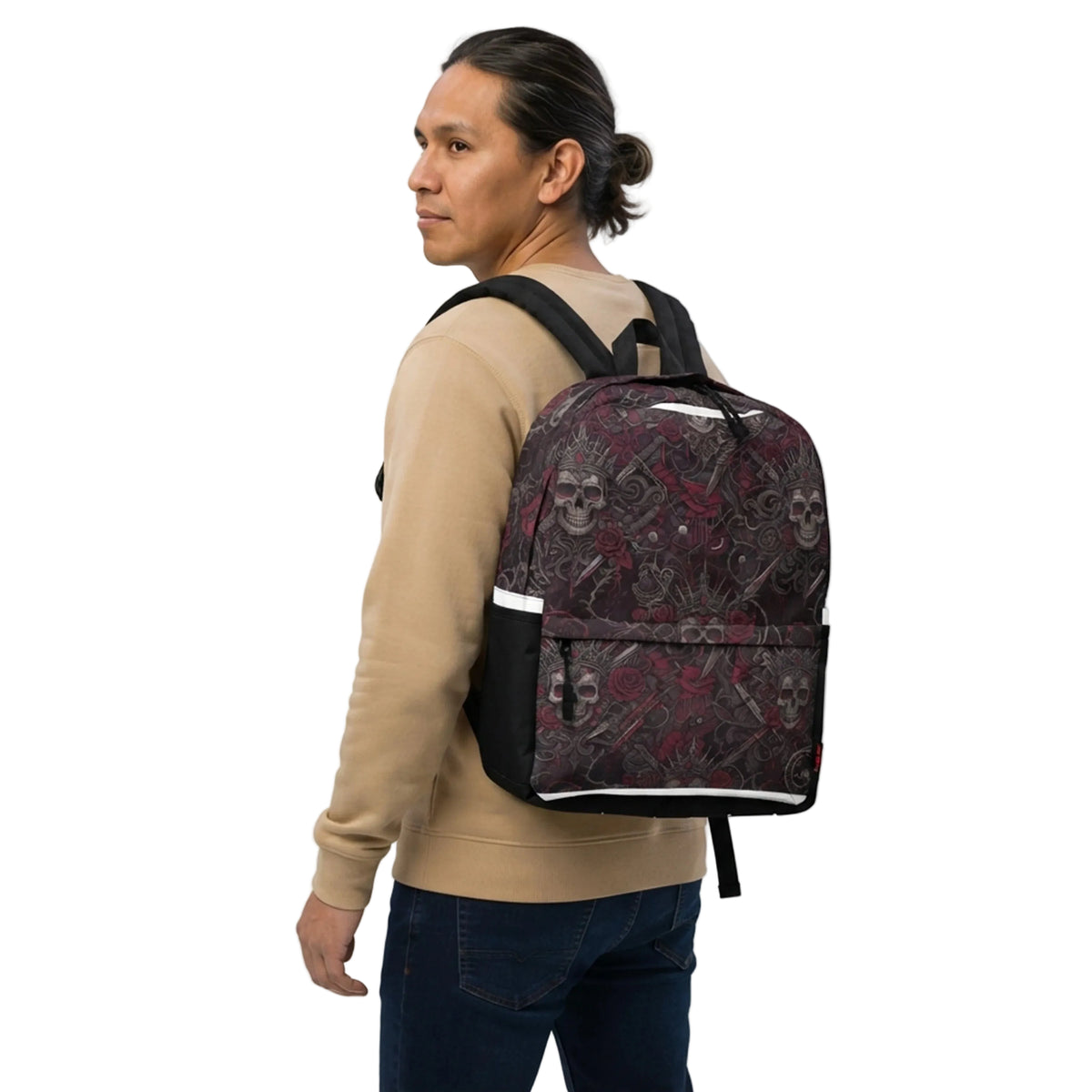 Gothic Crowned Skull Rose Pattern Backpack