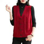 Geometric V - Neck Knitted Cardigan Vest