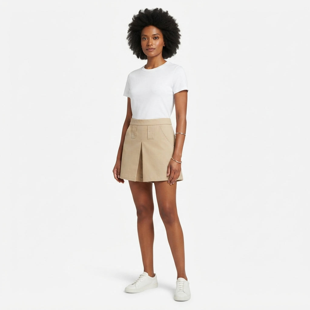 Khaki A - Line High - Waisted Denim Culottes