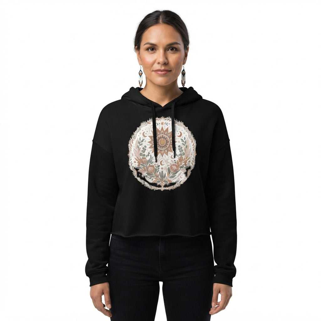 Bohemian Celestial Sun Floral Mandala Crop Hoodie