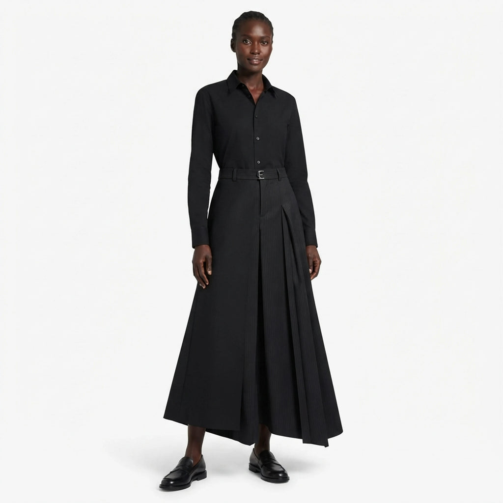 Gothic Overlap Y2K Double Layer Pleated Wide Leg Culottes Pants Skirt