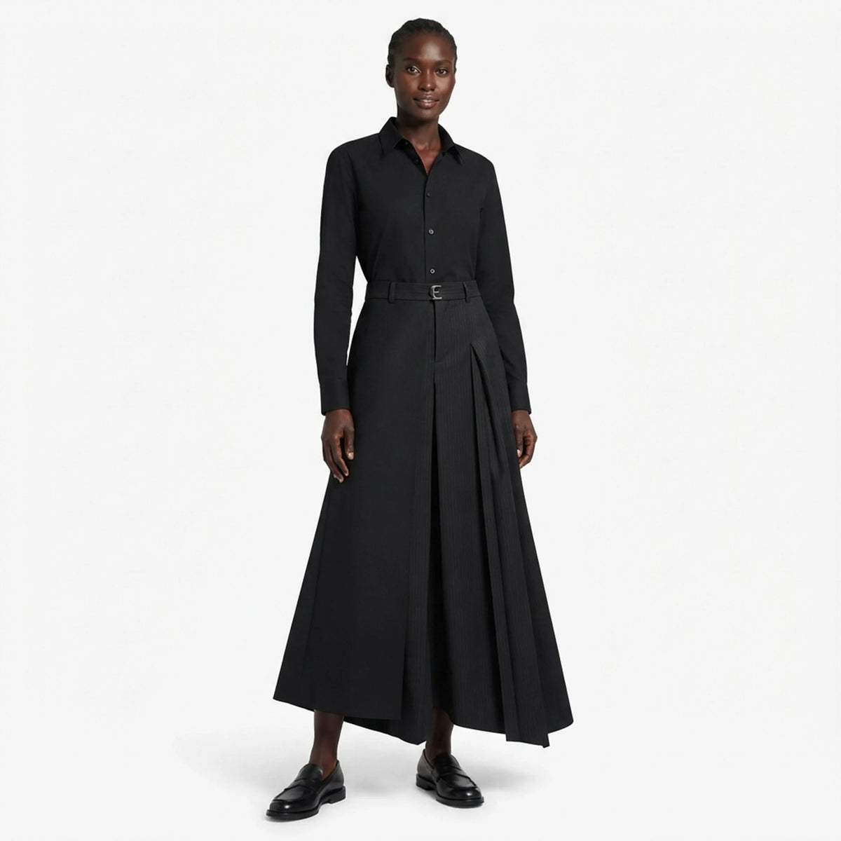 Gothic Overlap Y2K Double Layer Pleated Wide Leg Culottes Pants Skirt