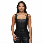 Gothic Black Satin Corset Top with Bow Tie Straps and Front Lace - Up