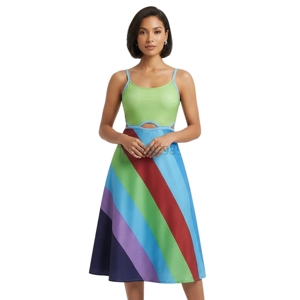 Womens Multicolored Cutout Backless Mini Costume Dress