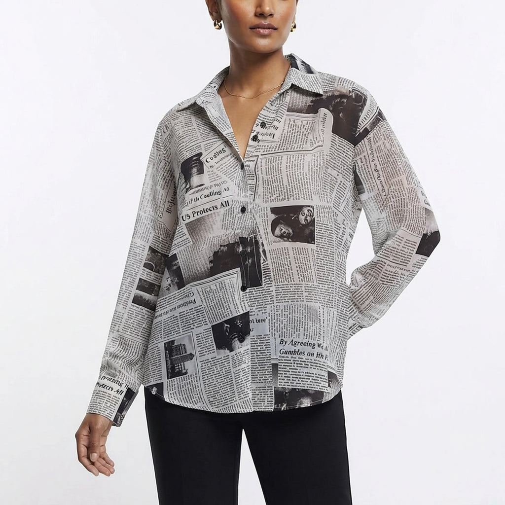 Trendy Newspaper Print Sun Protection Blouse