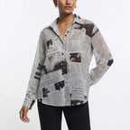 Trendy Newspaper Print Sun Protection Blouse
