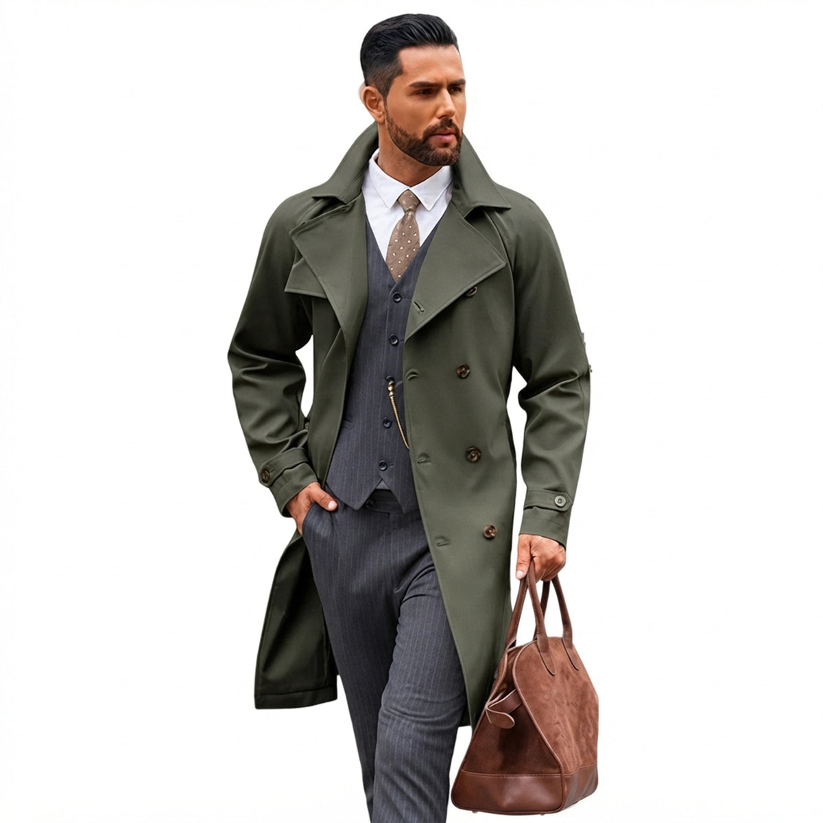 Classic Double Breasted Mid Length Trench Coat