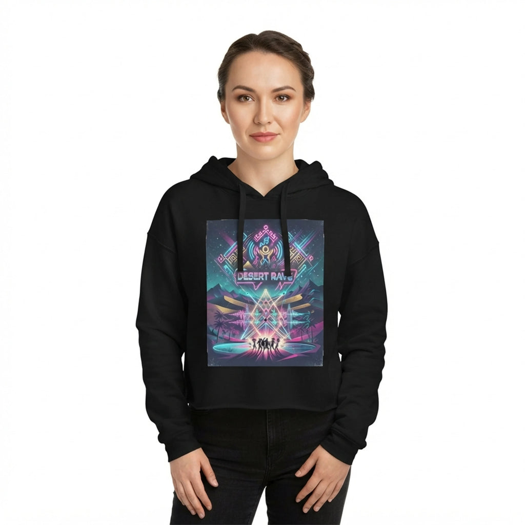 Neon Desert Rave Party Women's Cropped Hoodie