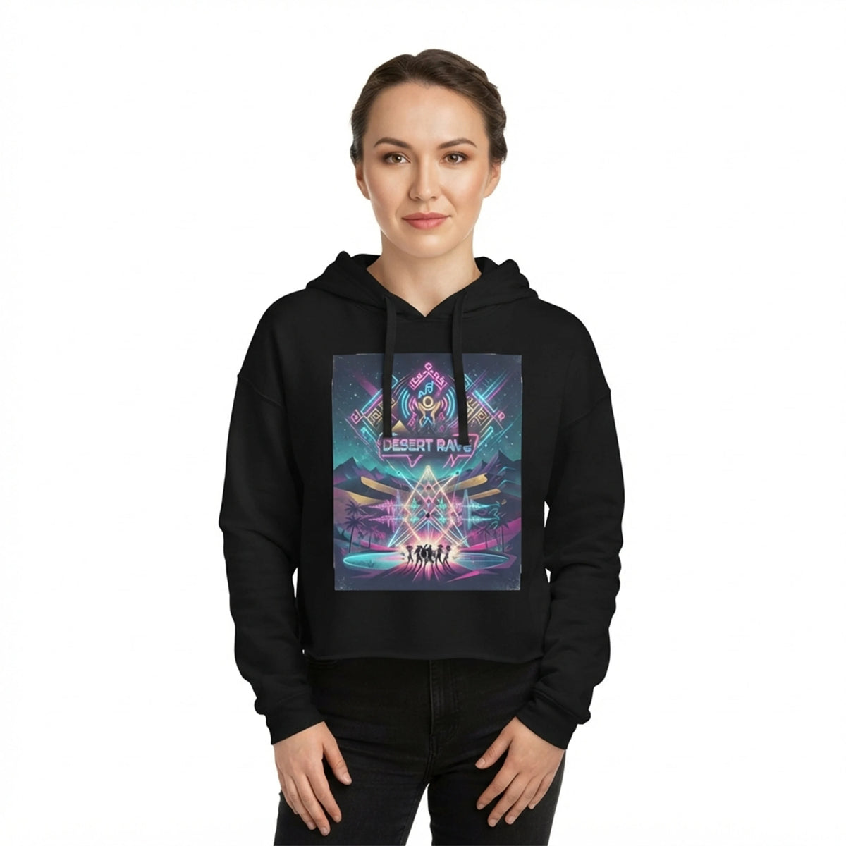 Neon Desert Rave Party Women's Cropped Hoodie