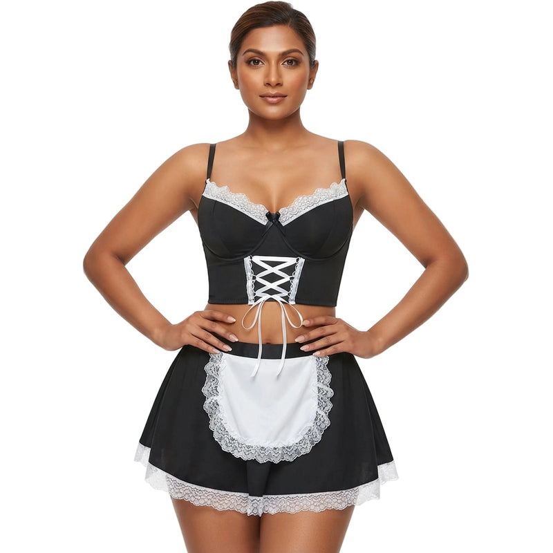 Womens Lace Babydoll Maid Costume Lingerie Dress